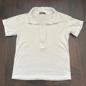 Brandy Melville White Zip up Shirt One Size